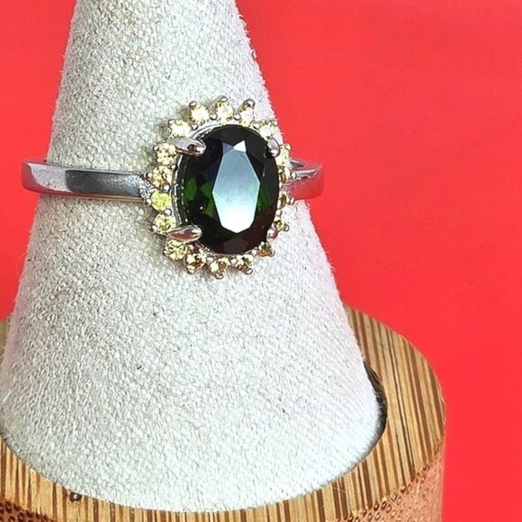 925 Sterling Silver Ring with Naturatl Chrome Diopside & Sapphire Gems - Picture 10 of 10